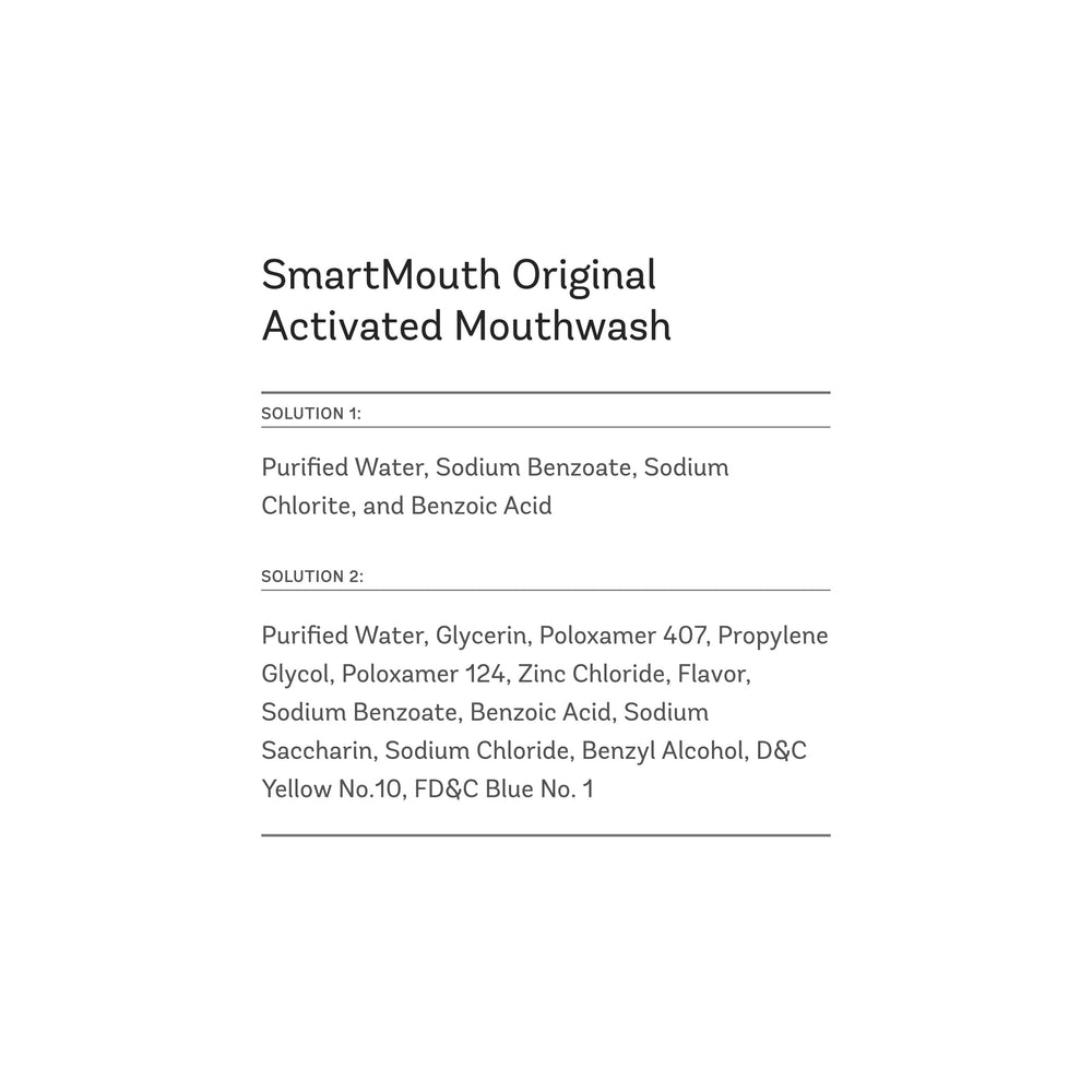 SmartMouth Original Activated Mouthwash travel pack back view showing compact design