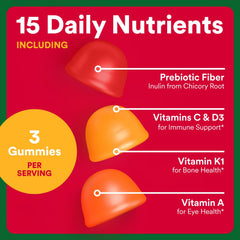 SmartyPants gummies close-up reveals chewy texture and colorful pieces.