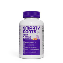 SmartyPants fiber multivitamin bottle front view showing daily gummy nutrition