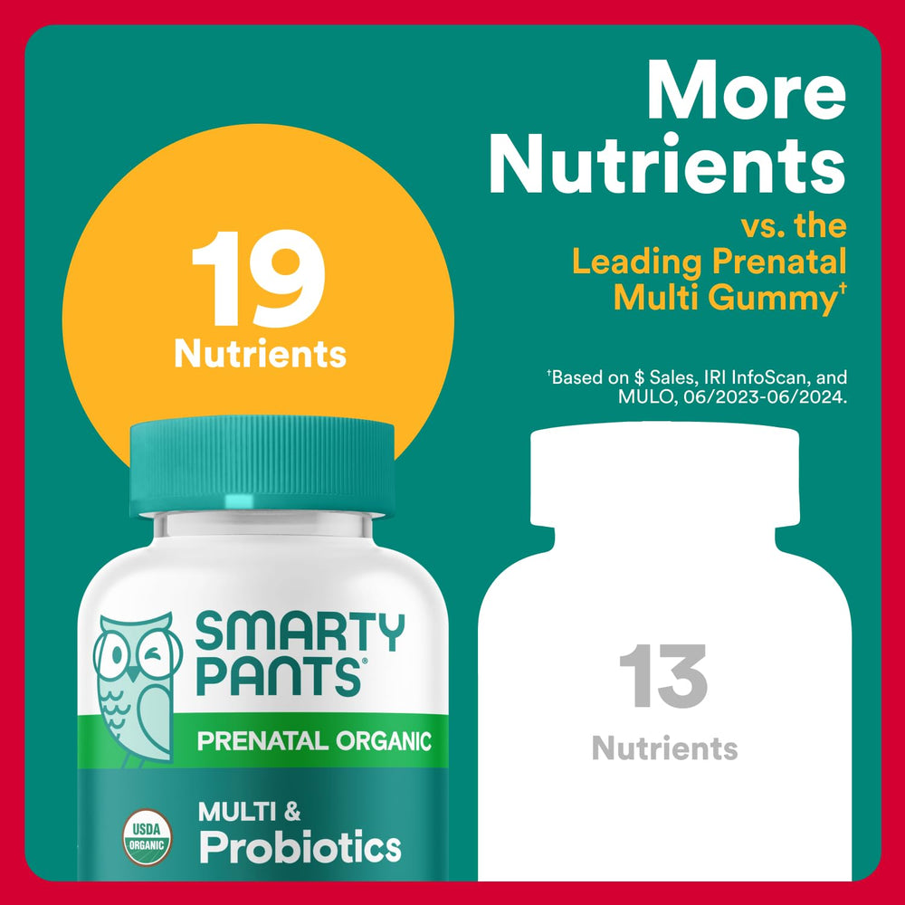 SmartyPants methylfolate nutrient blend illustrated in prenatal gummies.