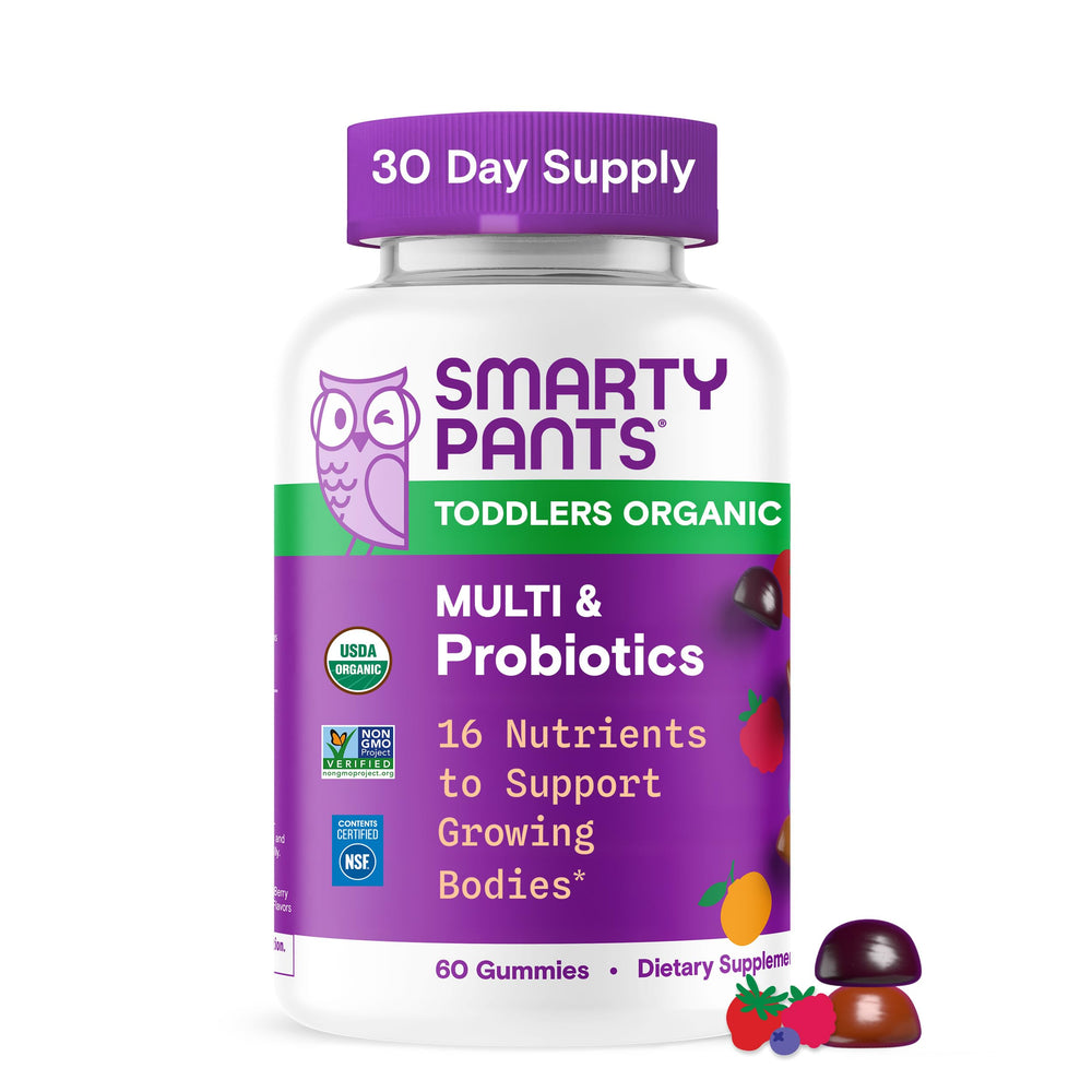 SmartyPants organic toddler multivitamin gummies bottle for daily nutrition