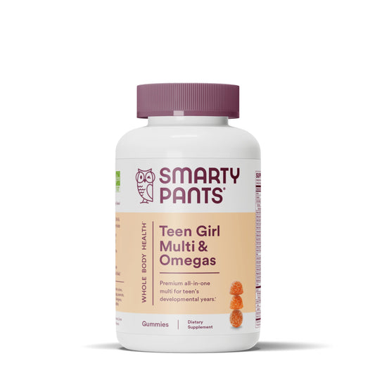SmartyPants Teen Girl Multivitamin bottle supports daily teen nutrition.