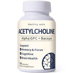 Smelling salts acetylcholine Alpha-GPC bottle close-up highlighting cognitive support