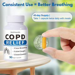 Smelling salts COPD supplement use scene depicts calm, flowing breathing during daily activities