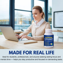 Measuring spoon with bottle suggests simple daily dosage for brain fuel.