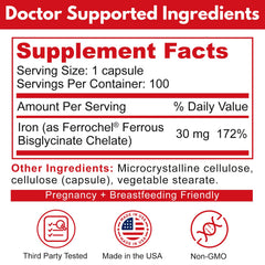 Smelling salts Reacted Iron bottle label shows 100 capsules for convenient daily use.