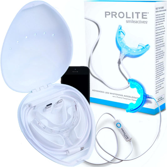 Smileactives Prolite LED teeth whitening kit, professional-grade light for at-home whitening.
