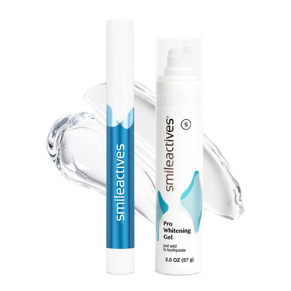 Smileactives whitening gel foam demonstrates 360° stain coverage for a cleaner smile