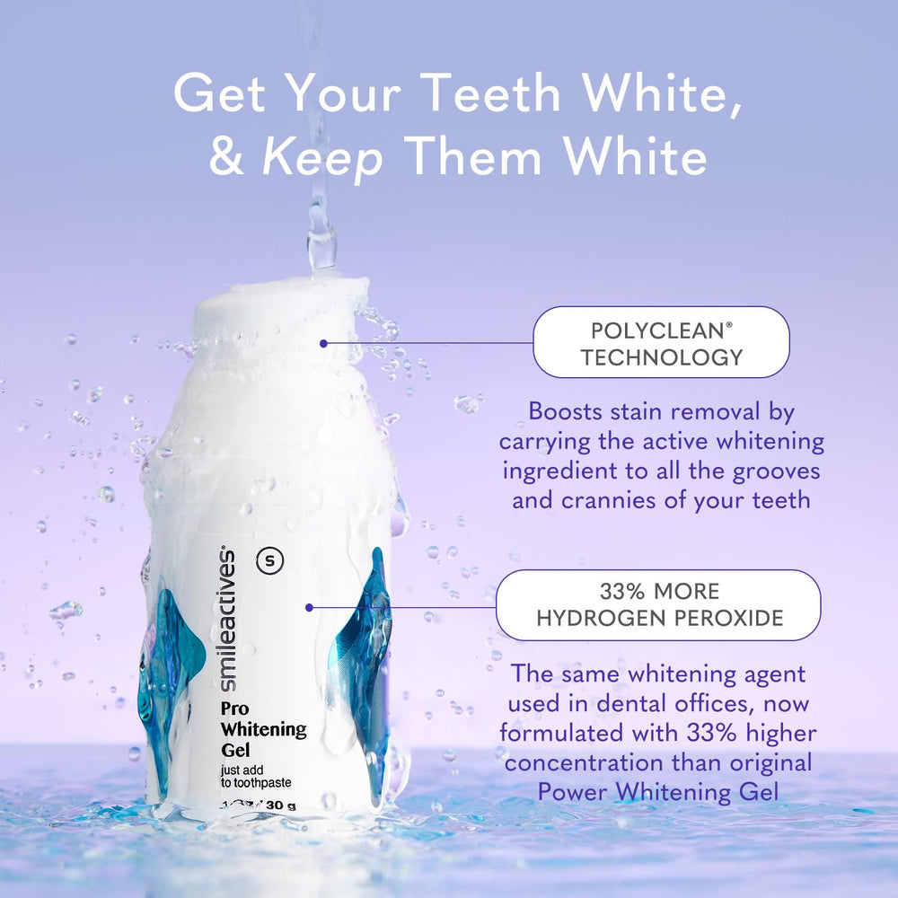 Smileactives whitening gel tube being dispensed during brushing.