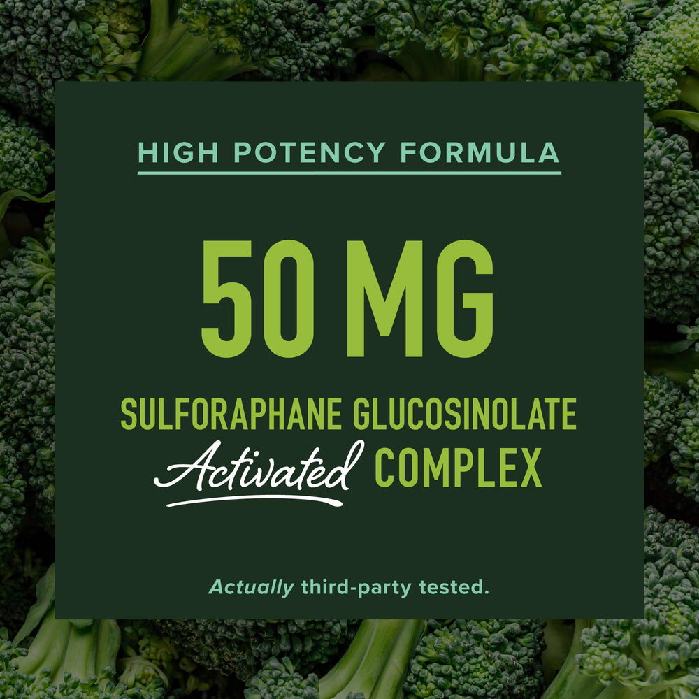 SMNutrition glucoraphanin-rich broccoli sprouts graphic highlighting detox support.