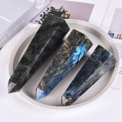 SMOHEAL Labradorite crystal tower on a desk creates a calm, balanced ambiance