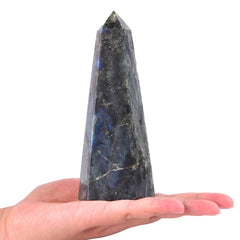 SMOHEAL Labradorite crystal tower front view shows natural color variance ideal for meditation