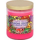 Closeup of wax and label on Trippy Hippie candle, about 70-hour burn time.