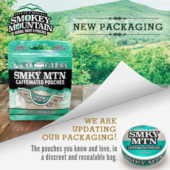 Smokey Mountain Spearmint caffeinated pouches back packaging with contents