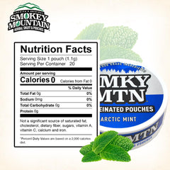 Smokey Mountain Spearmint caffeinated pouch with fresh taste and long-lasting flavor.