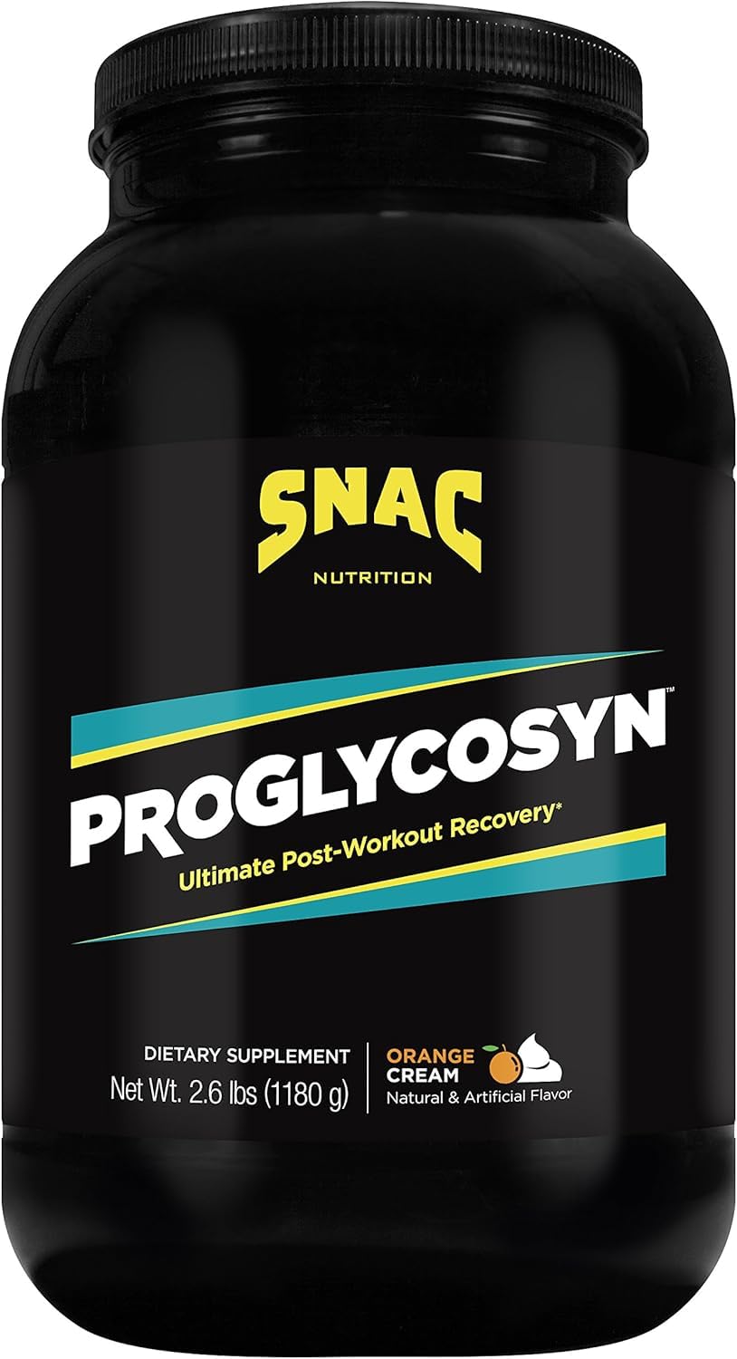 SNAC Proglycosyn Orange Cream tub highlighting post-workout recovery