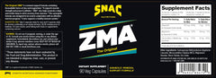 SNAC ZMA Original label close-up shows zinc, magnesium, and B6 blend.