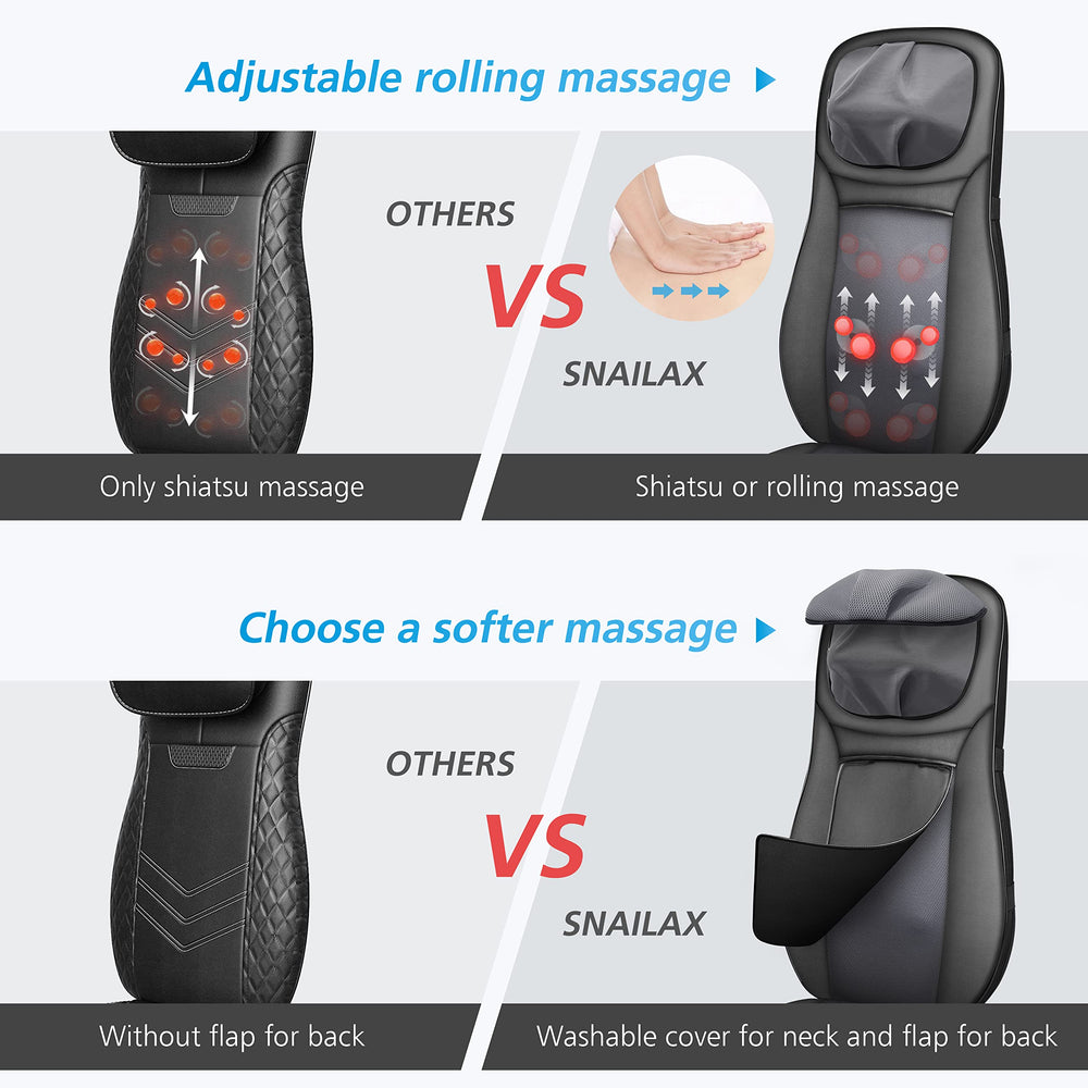 Full back massage with upper and lower zone options for targeted relief.