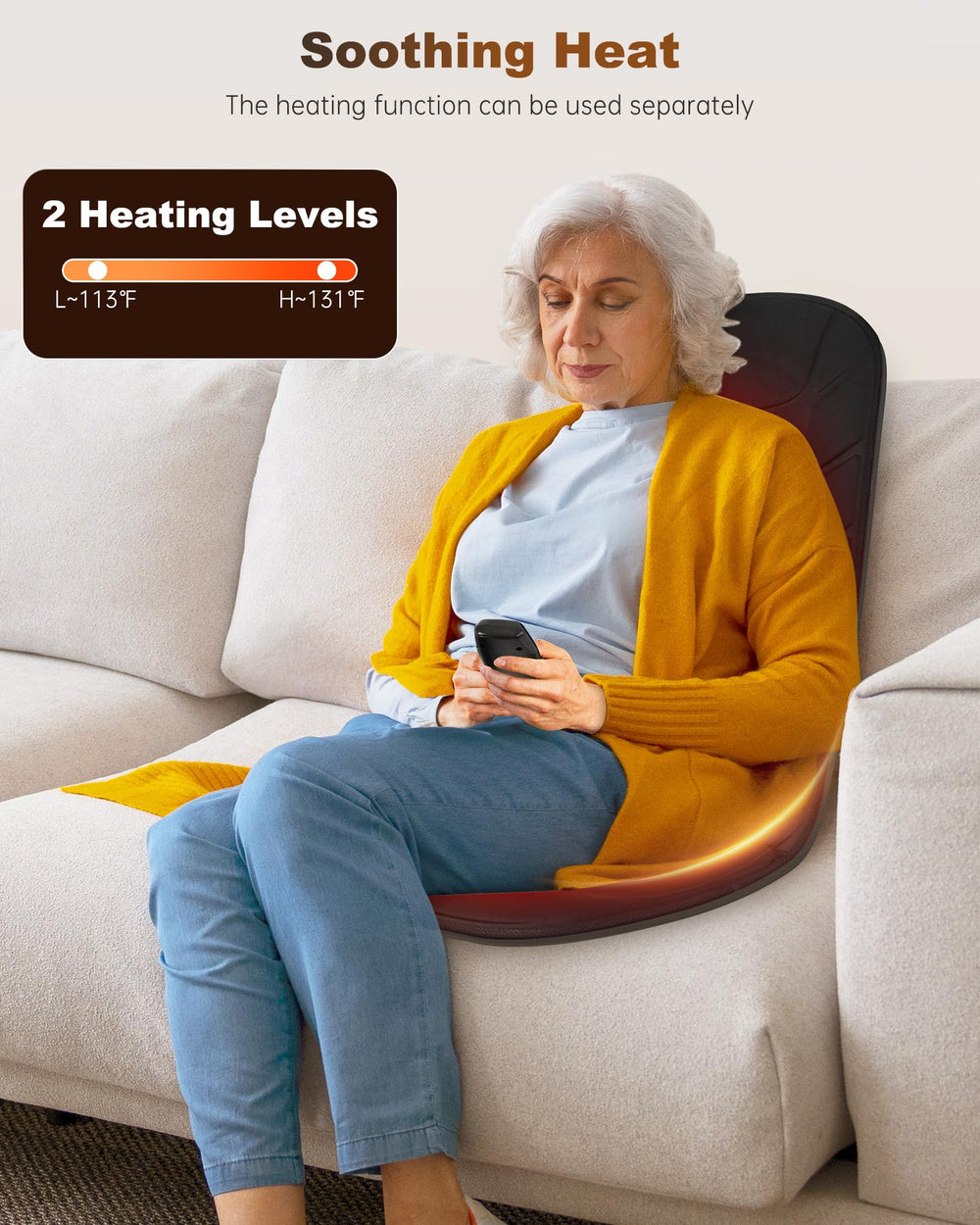 Snailax heating pads cover back and seat for soothing warmth during sessions.