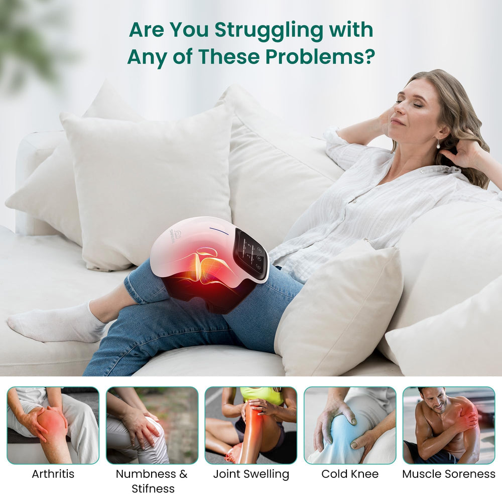 Snailax knee massager displaying three heating levels for added warmth