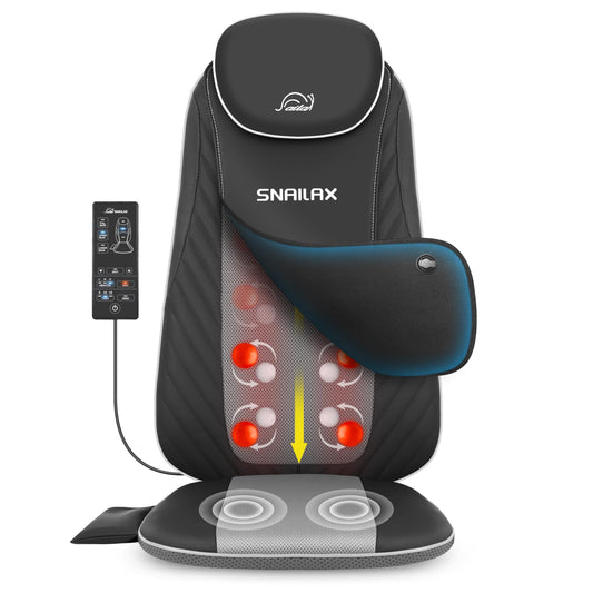 Snailax Shiatsu Back Massager front view shows four kneading nodes for full-back relief.