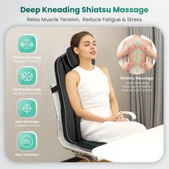Snailax Shiatsu massager on chair demonstrates versatile setup for home or office use.