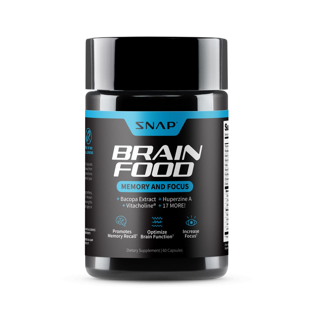 Snap Supplements Brain Booster bottle cap detail with secure seal for freshness.