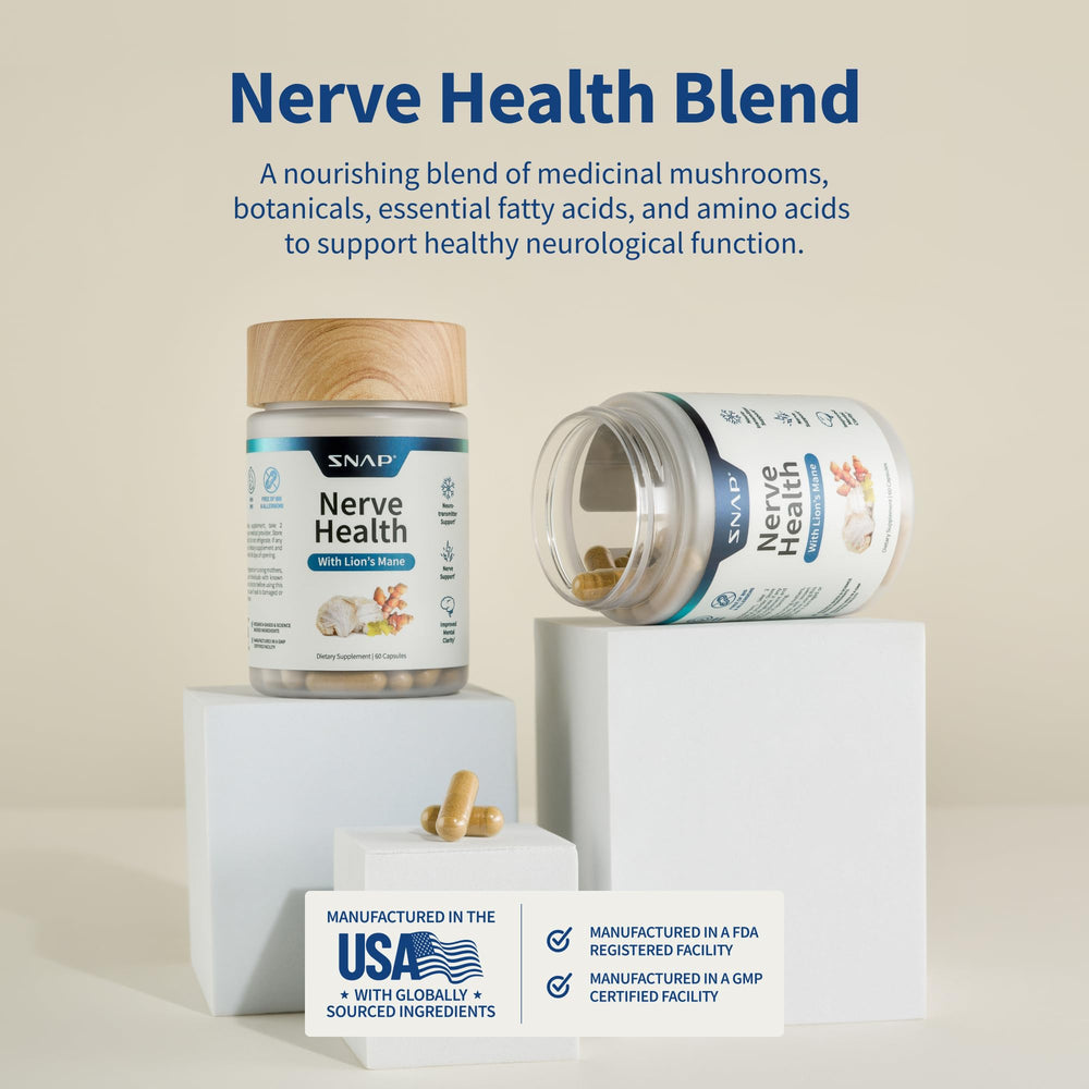 Snap Supplements closeup ingredients Lion's Mane highlighting mushroom-based nourishment.