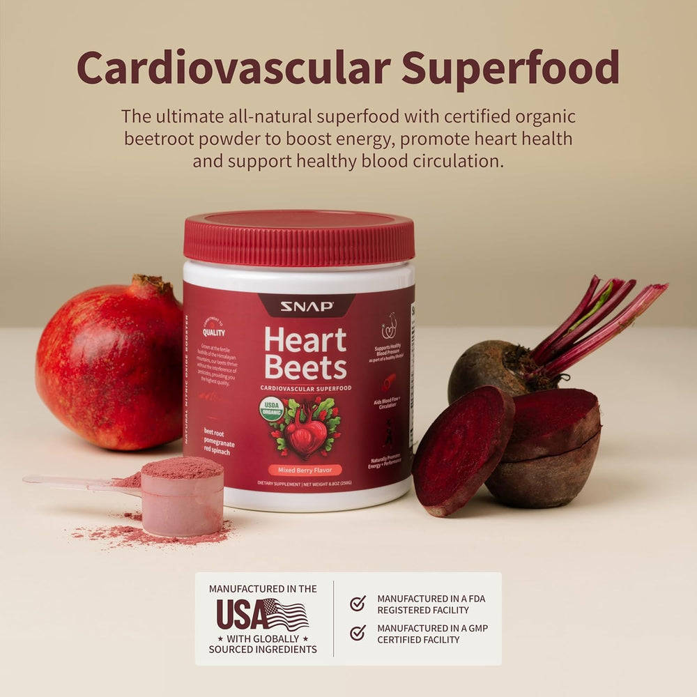 Heart Beets with pomegranate highlights antioxidant rich fruit.