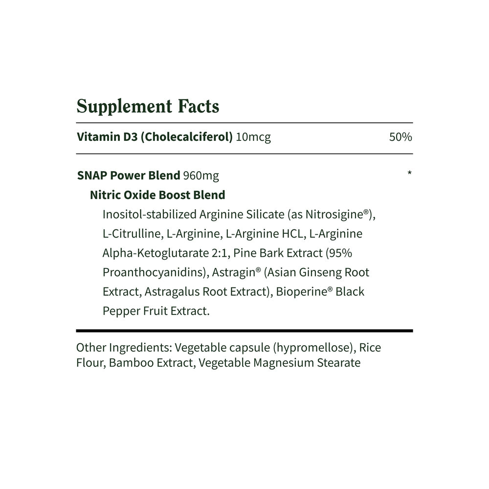 Snap Supplements L Arginine benefits graphic illustrating energy and endurance.