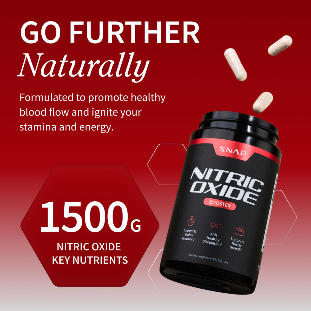Closeup of Snap Supplements Nitric Oxide capsules highlighting vegan formula