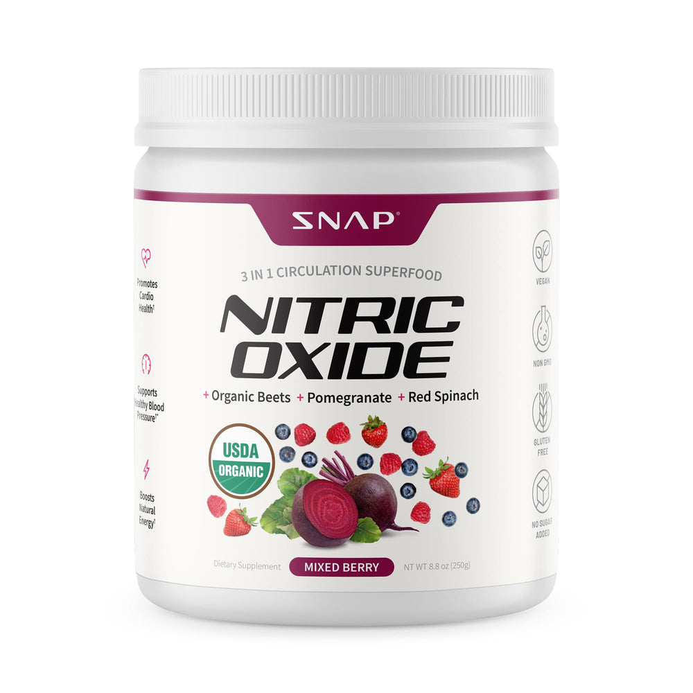 Snap Supplements organic beet root powder bottle for natural circulation support.