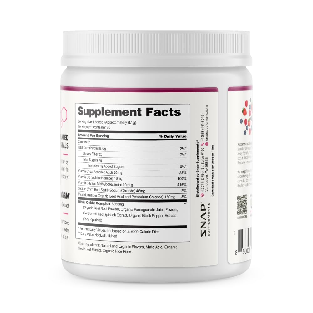 Snap Supplements organic certification badge on packaging.