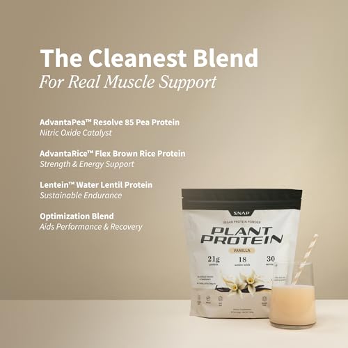 Snap Supplements Vanilla Protein Powder Dispense, smooth blend readiness.