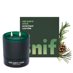 Snif Old Saint Wick candle with a woodsy scent enhancing cozy holiday ambiance