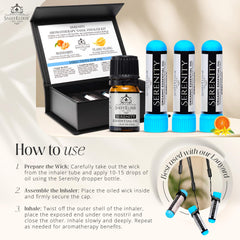 SniffElixir Serenity essential oil blend bottle for mood calm.