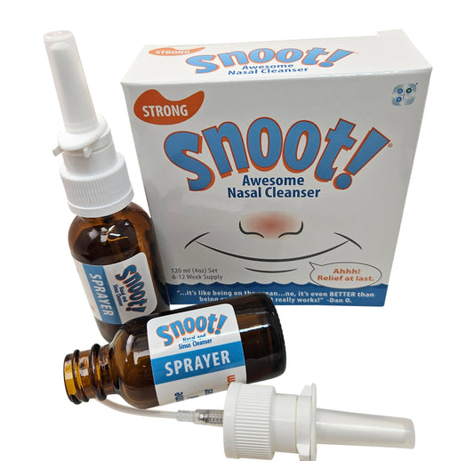Snoot! strong nasal irrigation kit in use, offering convenient drug-free sinus care on the go.