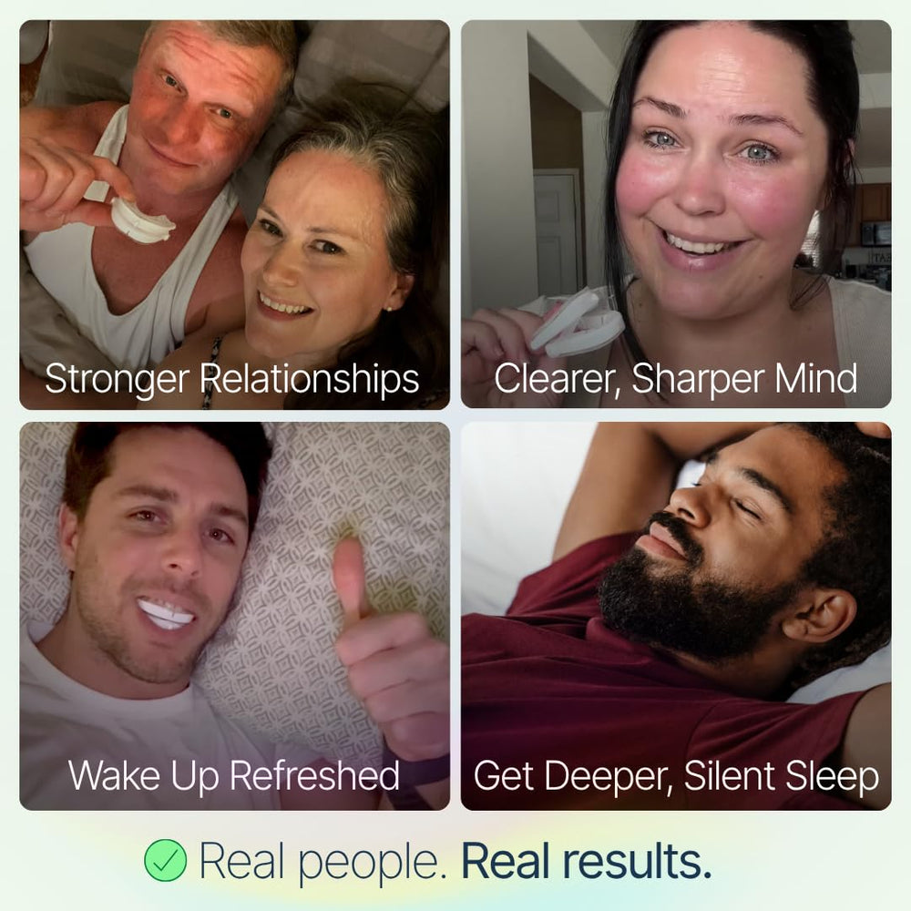 A user wears Somnofit-S at night for potentially quieter mornings.