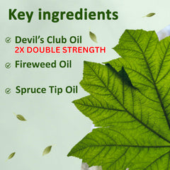 Snowy Summit Alaska Rainforest 2X Salve Stick bottle highlights Devil's Club oil.