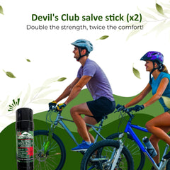 Snowy Summit Devil's Club 2X Salve Stick in action demonstrates mess-free application.
