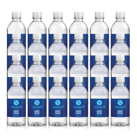 Snugell CPAP distilled water 12oz bottle ready for CPAP maintenance