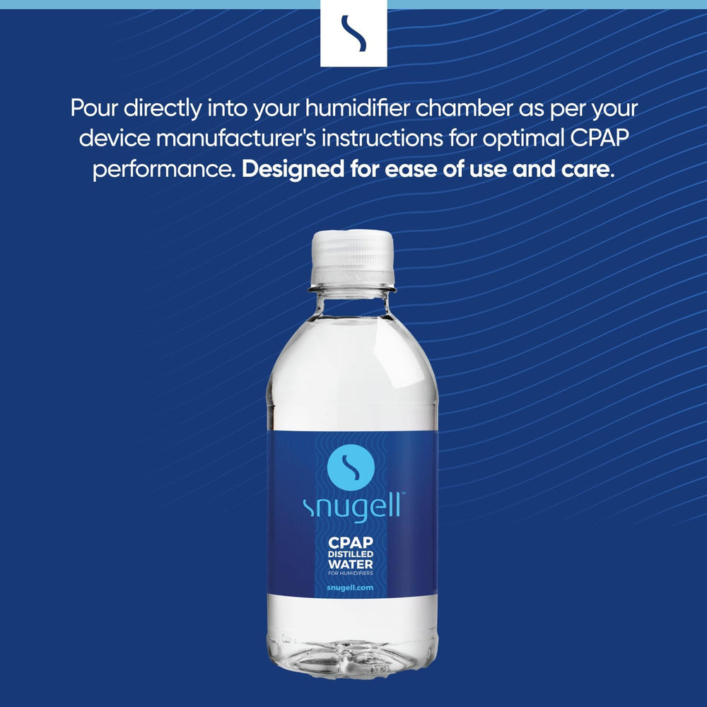 Pouring Snugell CPAP water from the bottle for easy humidifier filling