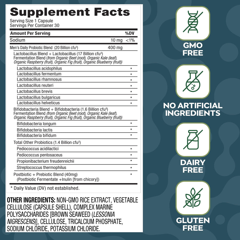 Social Naturals Men's Probiotic capsules closeup for easy daily use