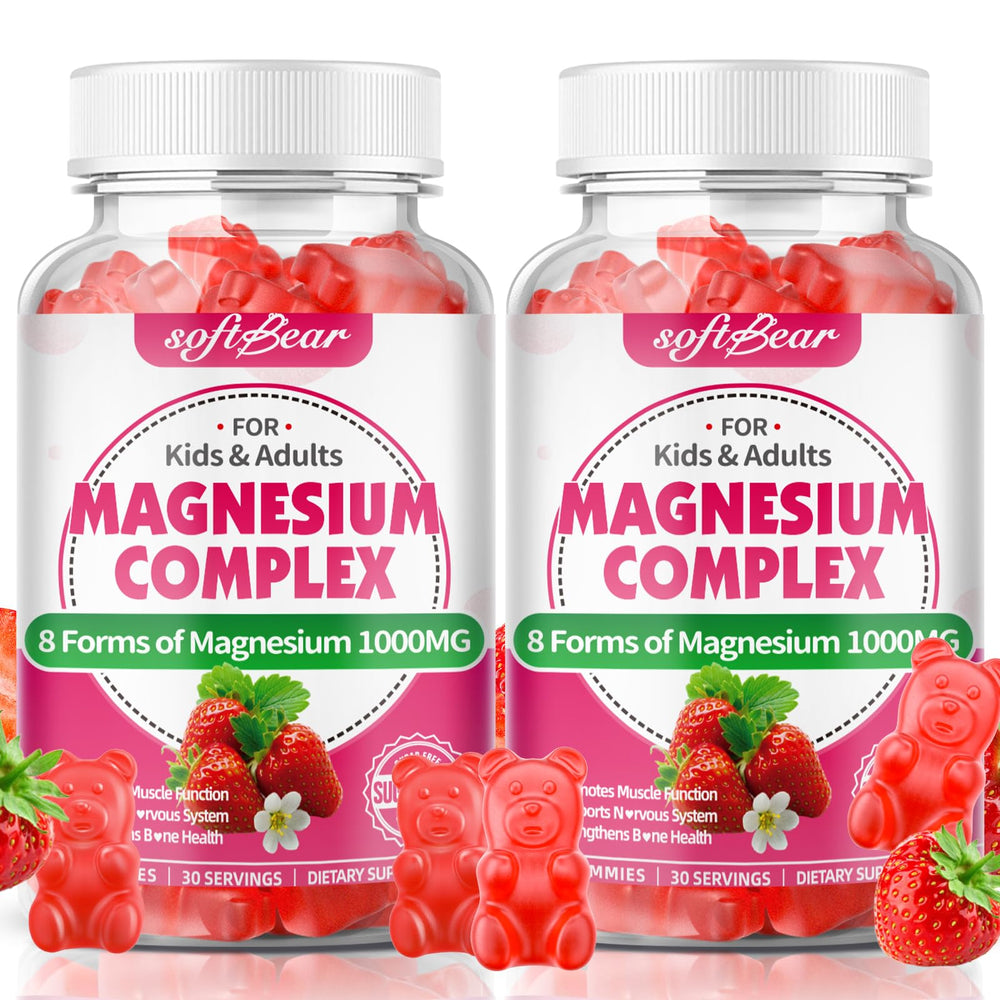 SoftBear Magnesium Complex Gummies bottle for daily calm and energy support.