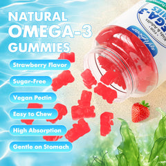 softbear Omega-3 gummies kids-use image conveys kid-friendly omega-3 with eye-brain development hints