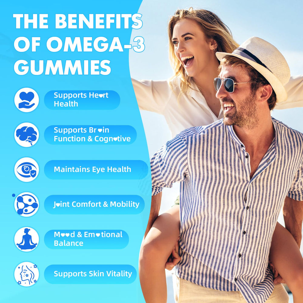 softbear Omega-3 gummies vitamin-blend image highlights vitamins A C E for immune and focus support