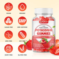 SoftBear Potassium Gummies gluten-free non-GMO badge highlights allergy-friendly option