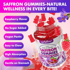 Softbear saffron gummies organic-label spotlights vegan, gluten-free, non-GMO assurance