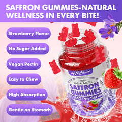 SoftBear Saffron Gummies vitamin D3 zinc and magnesium graphic emphasizes key nutrient blend