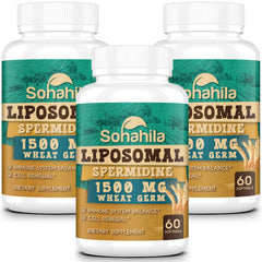 Sohahila spermidine softgels bottle prepared for daily cellular support.